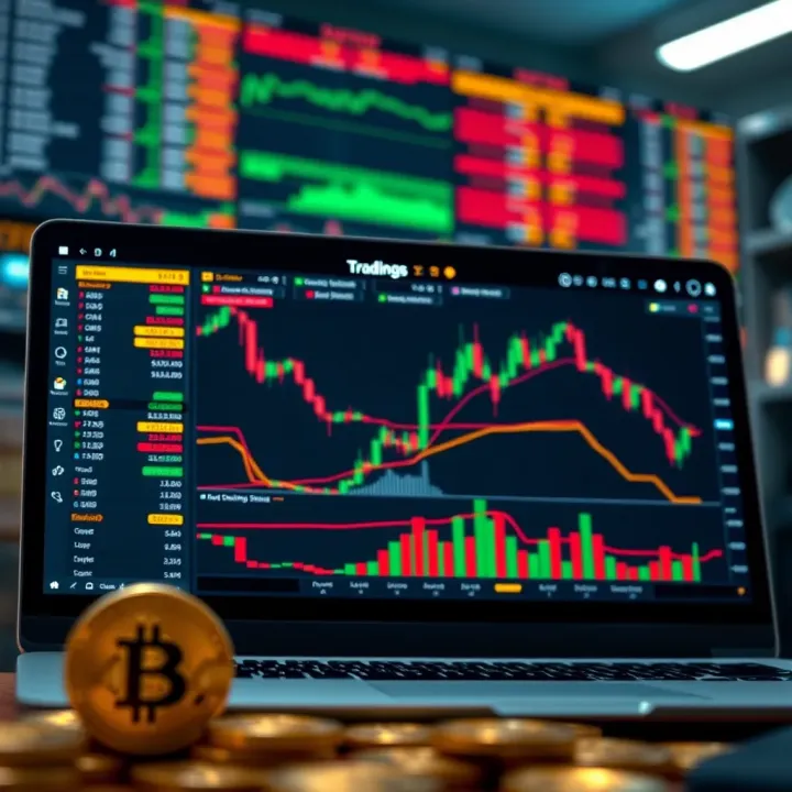 Digital representation of cryptocurrency market analysis with charts and graphs on screen