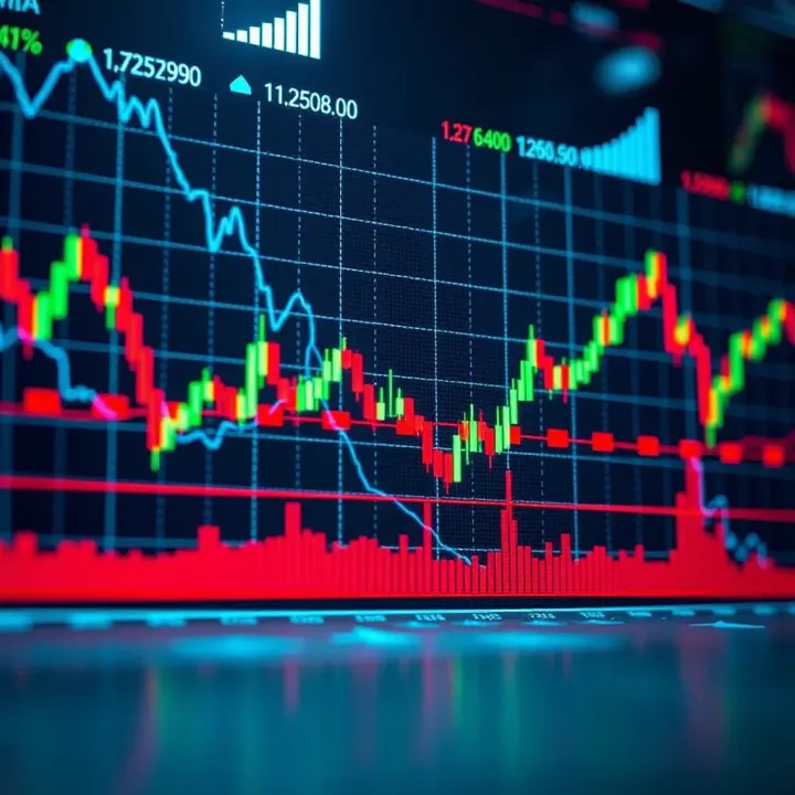 Illustration of a digital currency chart displaying fluctuating forex market trends