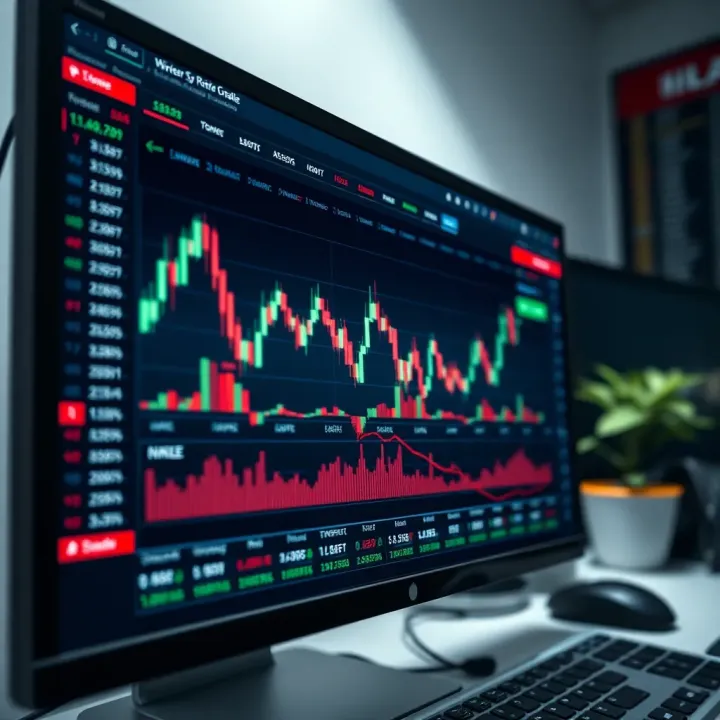 Computer screen displaying forex trading platform with charts and market data