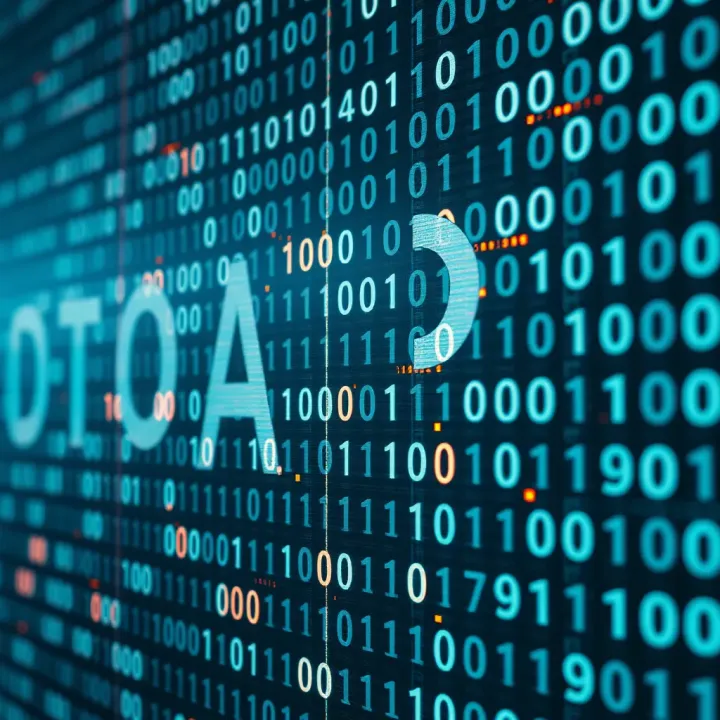 Visual representation of binary code applied in digital communication and data storage