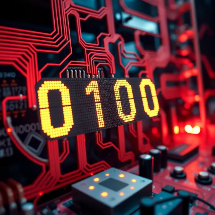 Visual representation of binary digits interacting with digital circuits emphasizing their role in electronic systems