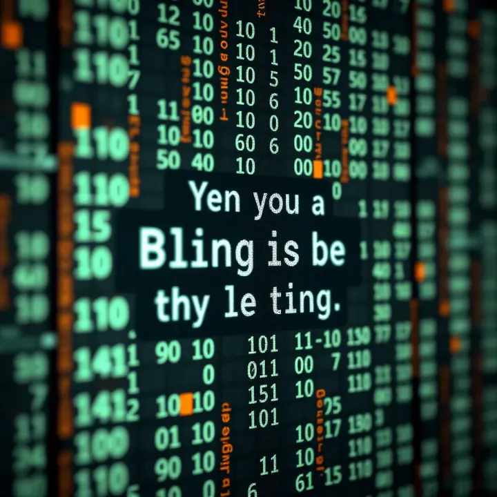 Abstract digital display showing binary code intertwined with an uplifting motivational phrase