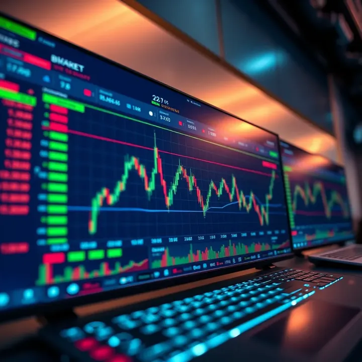 Dashboard displaying binary options trading interface with charts and statistics
