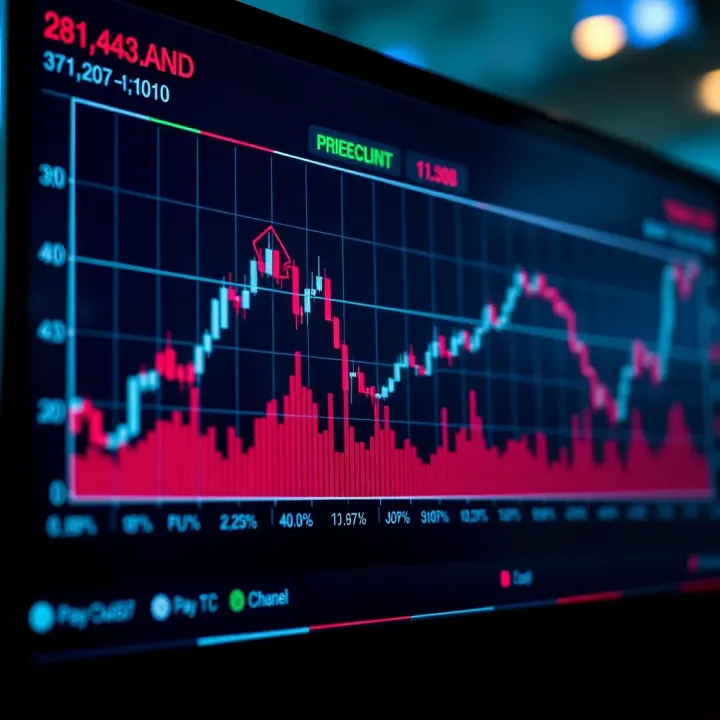 Graph showing binary options trading with fluctuating market trends and payout percentages