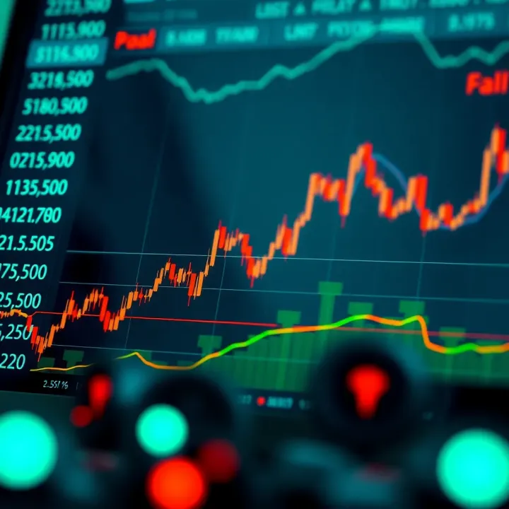 Graphical representation of asset price movement with binary options indicating rise or fall outcomes