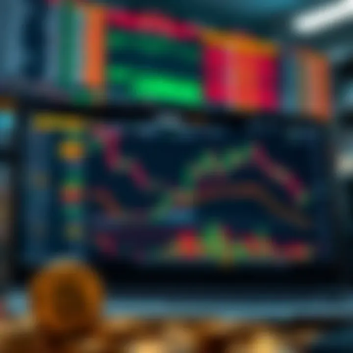 Digital representation of cryptocurrency market analysis with charts and graphs on screen