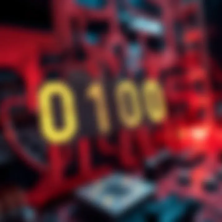 Visual representation of binary digits interacting with digital circuits emphasizing their role in electronic systems