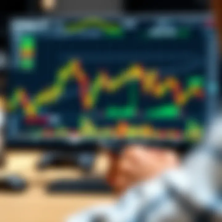 Digital interface displaying binary options trading charts and graphs