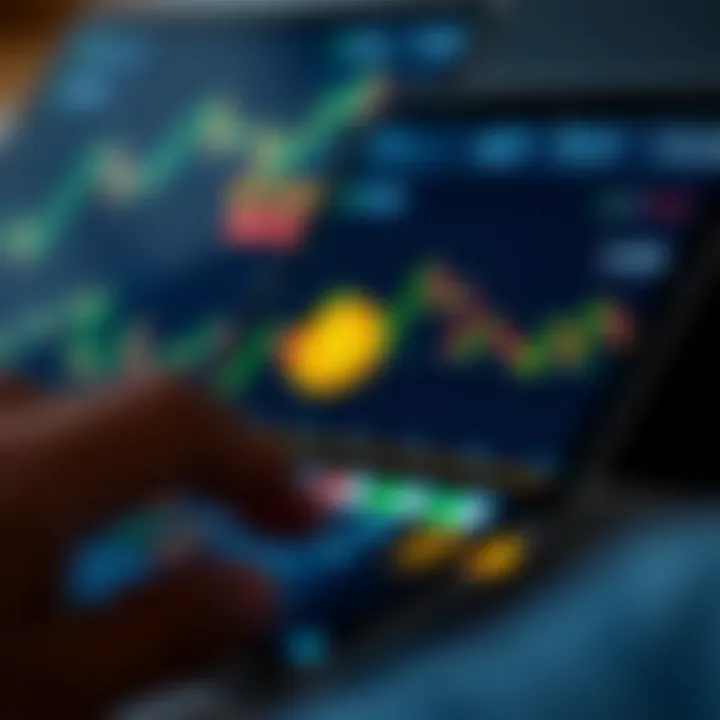 User interface of a Bitcoin trading app showing cryptocurrency prices and market trends