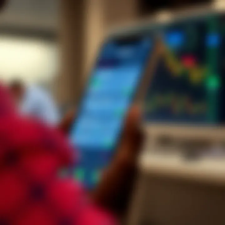 Smartphone displaying various cryptocurrency trading app interfaces with charts and transaction options