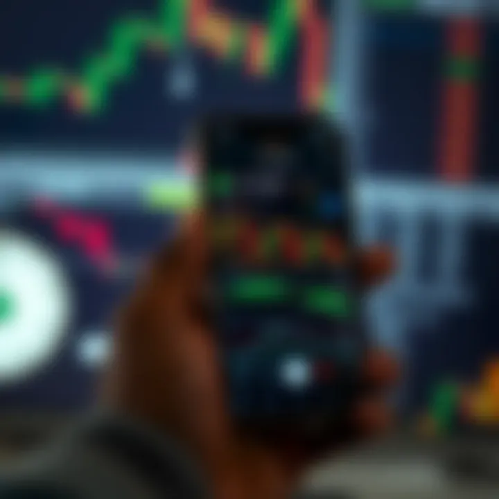 Mobile phone displaying forex trading charts with Nigerian currency symbols
