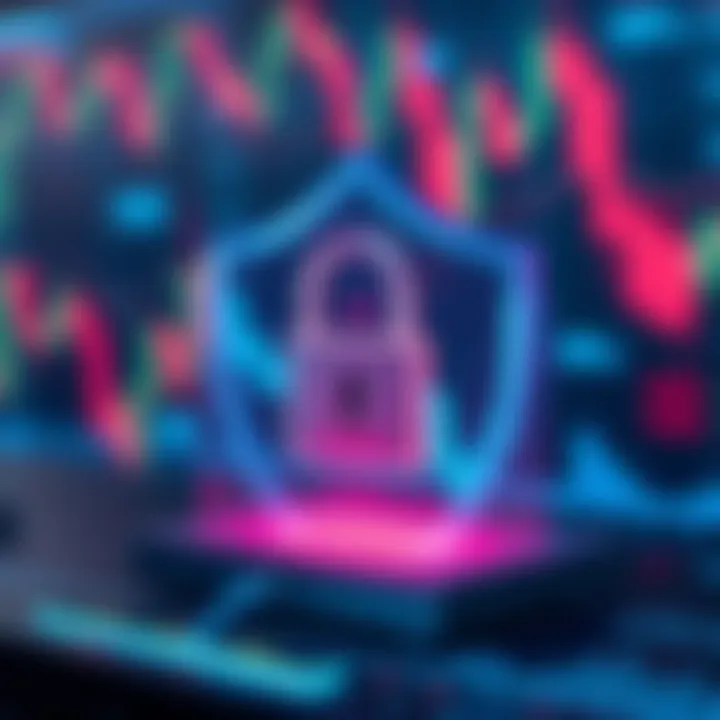 Illustration of digital security concepts including padlock and shield for secure forex trading