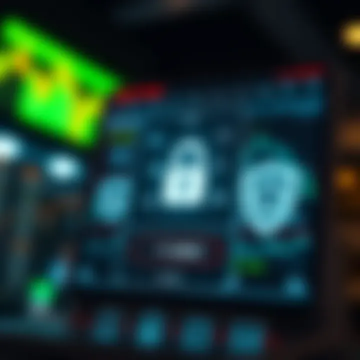 Secure login screen featuring encryption symbols and shield icons symbolizing safety features in a trading app