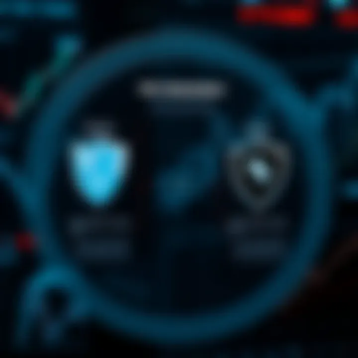 Diagram illustrating risk management techniques with charts and protective shields