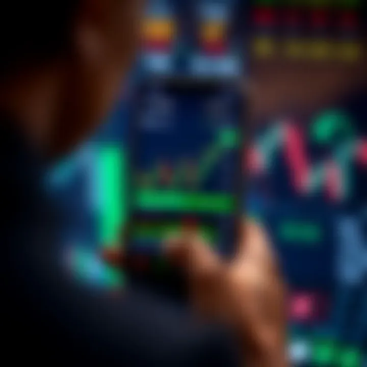 Mobile phone displaying forex trading charts and currency pairs for Nigerian market