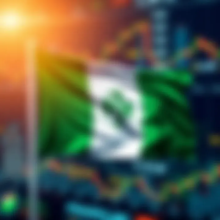Illustration of Nigerian flag with forex trading charts and digital financial icons