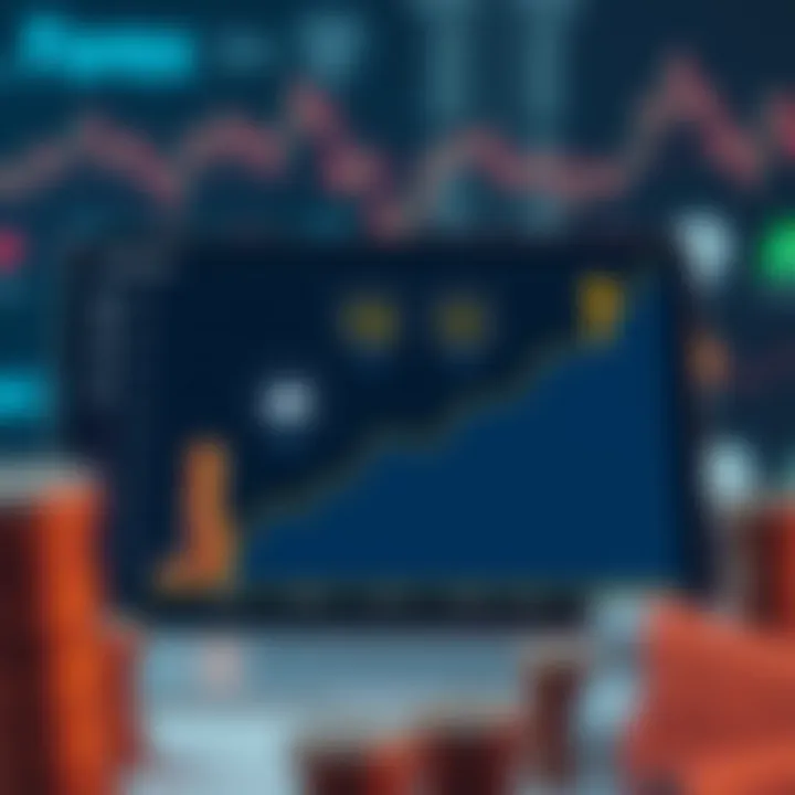 Graph showing gradual investment growth alongside icons representing tools and strategies for forex trading success