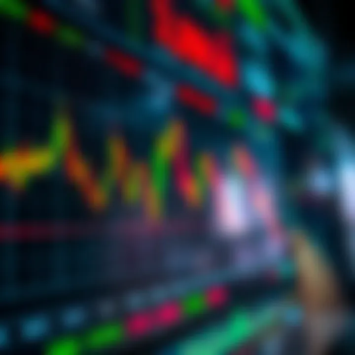 A vibrant digital trading platform interface with fluctuating market graphs and Nigerian currency symbols