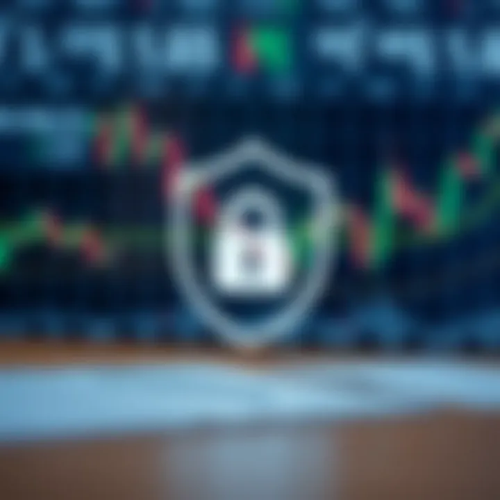 Digital representation of secure trading with shield symbol and chart in background