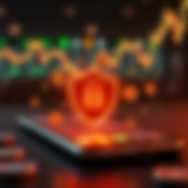 Illustration of a safe and secure mobile trading environment with currency symbols and security icons