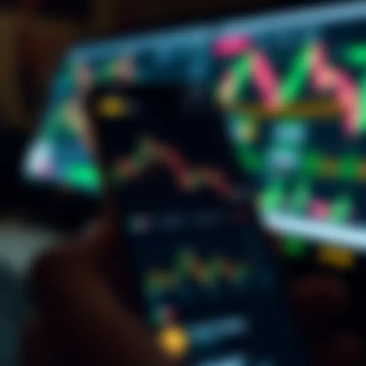 Smartphone displaying various cryptocurrency charts and trading options