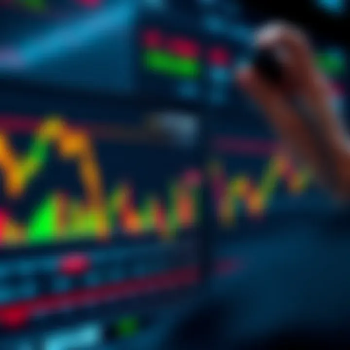 Digital interface displaying forex trading charts with AI algorithms analyzing currency fluctuations