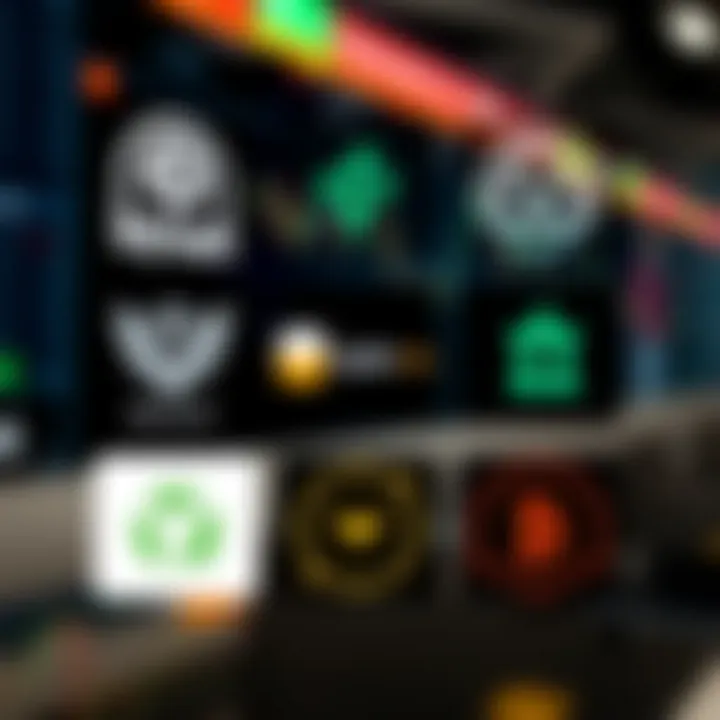 Graphic showing various binary options logos with distinct design elements representing trust and brand identity in trading platforms