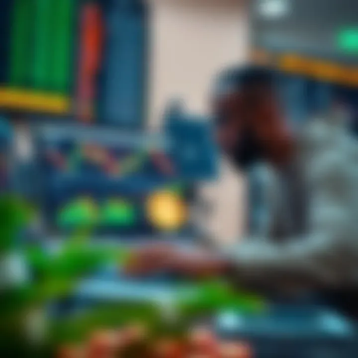 Illustration of a Nigerian trader analyzing crypto prices on a laptop with naira currency symbols and regulatory icons