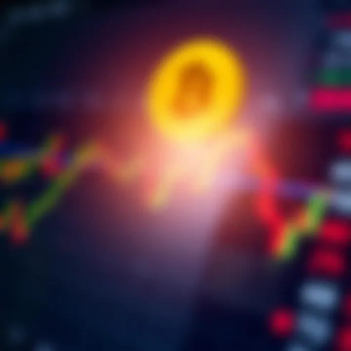Digital chart showing cryptocurrency price trends and signal indicators on a trading platform