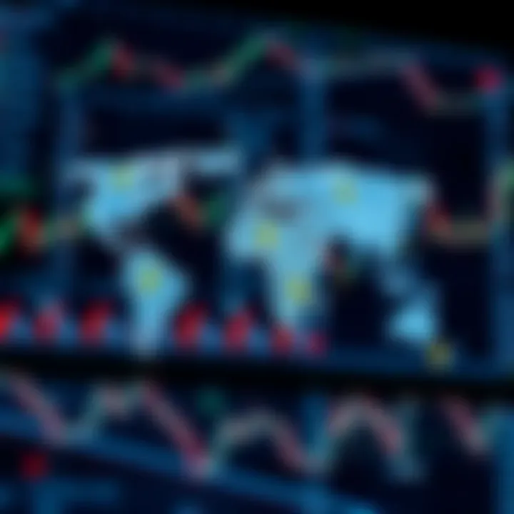 Illustration of global currency symbols interconnected with digital trading charts