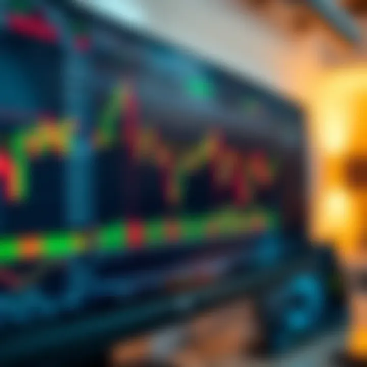 Visual Trading Charts Demonstrating Currency Market Trends Forex trading charts displayed on a computer screen with colorful candlestick patterns and currency pair indicators