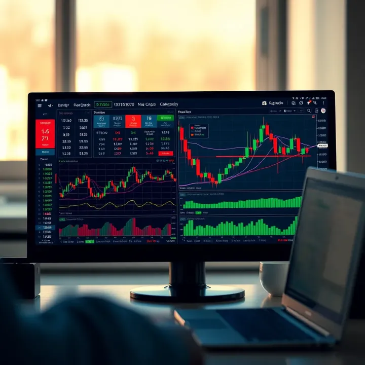 Dashboard of a trading platform showing binary options interface with charts and trading tools