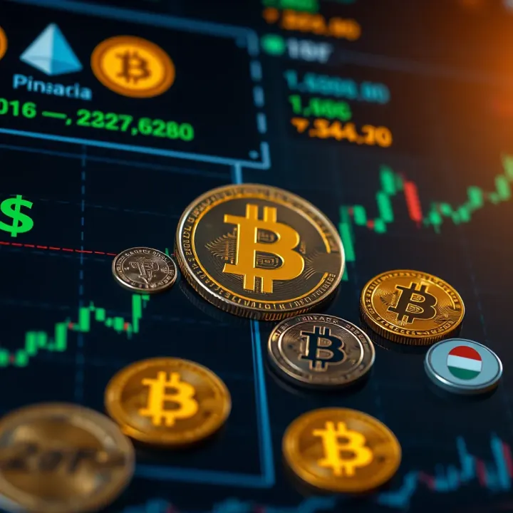 Digital interface showing various cryptocurrency icons with Nigerian currency symbols