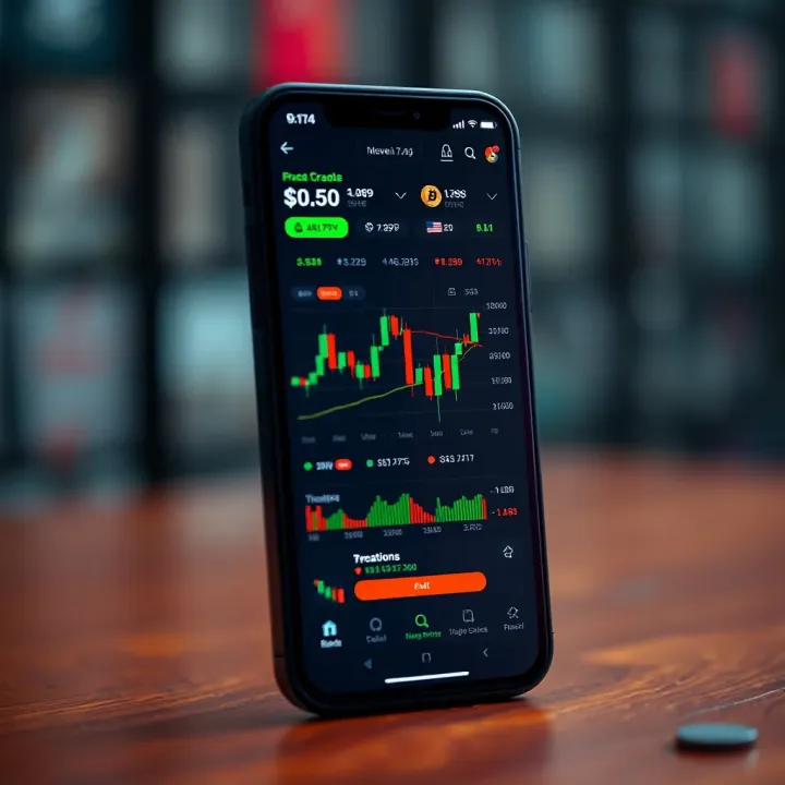 Mobile phone displaying a cryptocurrency trading app interface with charts and market data relevant to Nigerian users