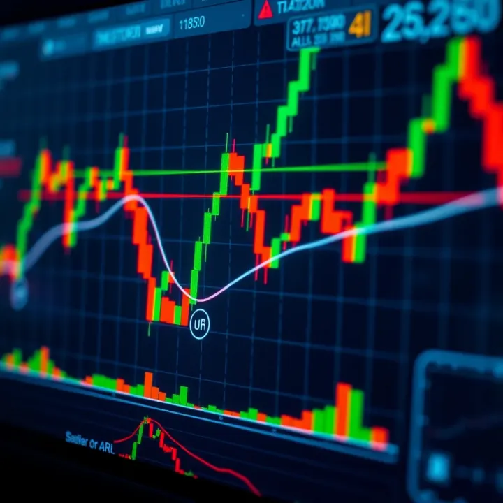 Graph showing various forex trading indicators with trend lines and candlestick patterns
