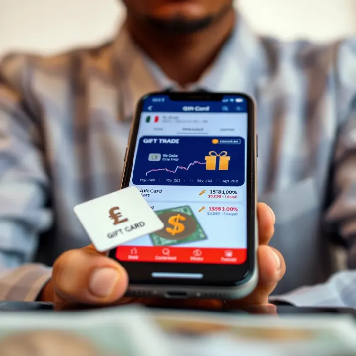 Overview of a smartphone displaying a gift card trading app interface with Nigerian currency symbols
