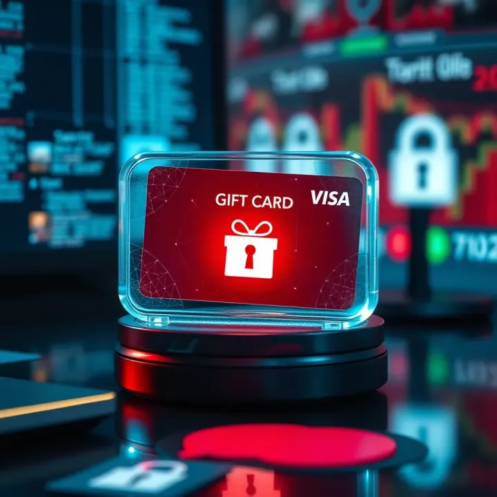 Secure transaction concept with digital security elements surrounding a gift card