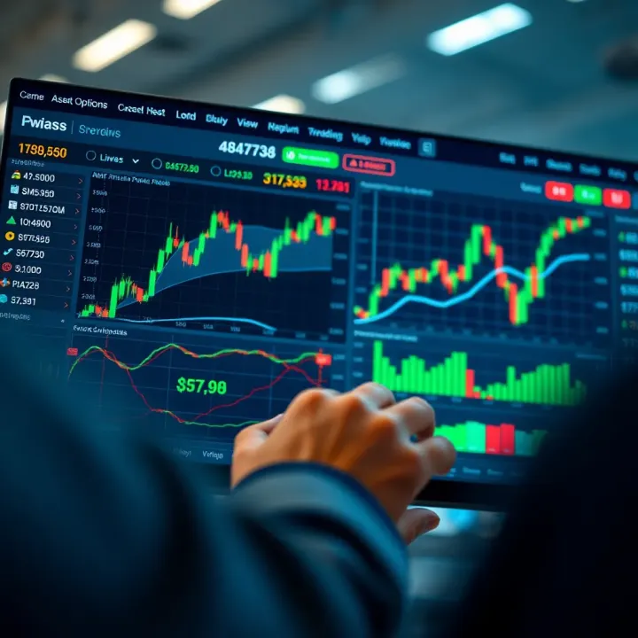 User interface displaying various financial charts and icons representing multiple asset options on a digital trading platform