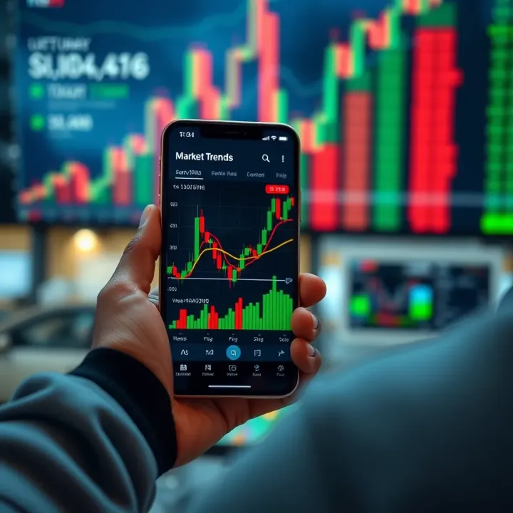 Market Trends Visualization on Trading Application Graph displaying market trends and financial data on a smartphone screen