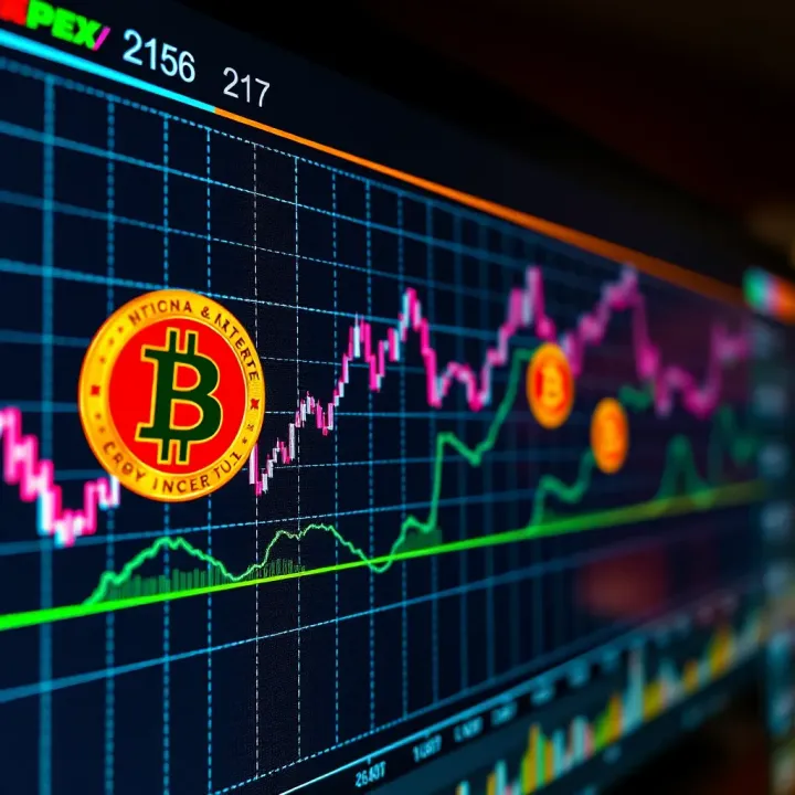 Graph showing cryptocurrency price fluctuations with Nigerian naira symbol overlays