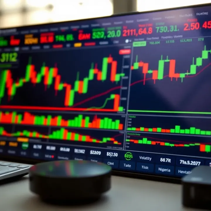 Conceptual illustration of risk management tools with forex charts and Nigerian naira volatility indicators
