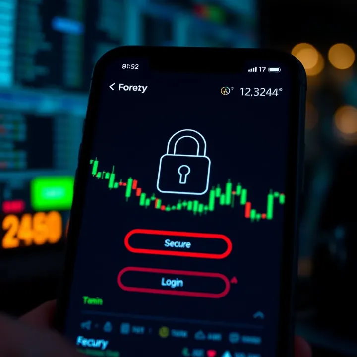 Secure login screen on a forex trading app emphasizing security features