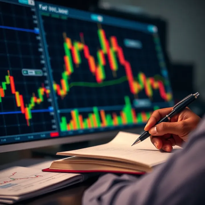 Practical Forex Strategies and Risk Management for Nigerian Traders Close-up of a person studying forex trading charts with a notebook and pen for taking notes