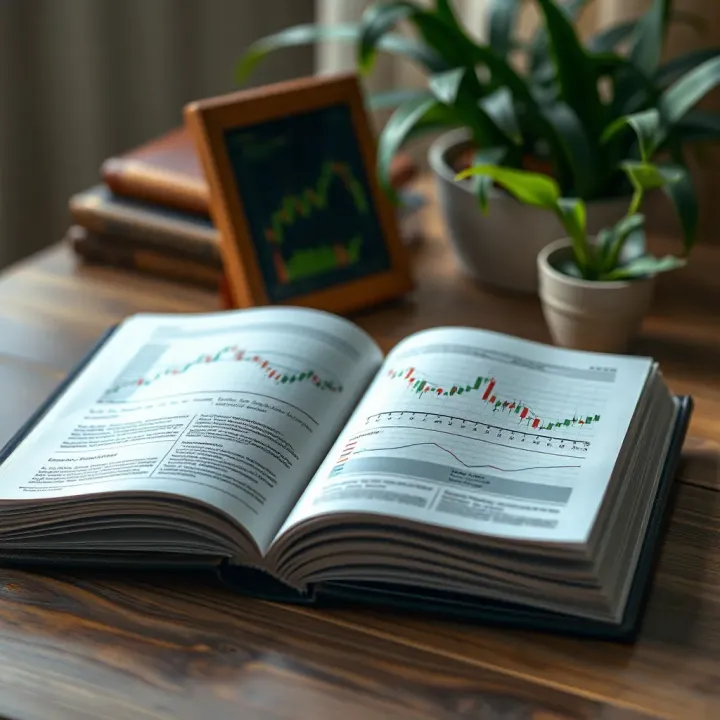 Open book showing forex market analysis with graphs and trading indicators