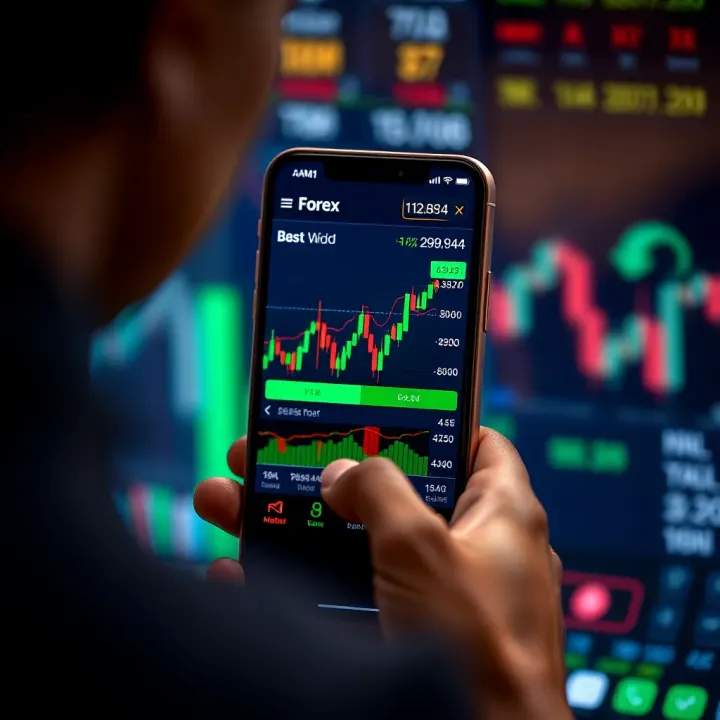 Mobile phone displaying forex trading charts and currency pairs for Nigerian market