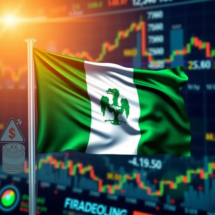 Illustration of Nigerian flag with forex trading charts and digital financial icons
