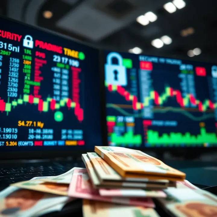 Secure online trading environment with digital security icons and Nigerian currency