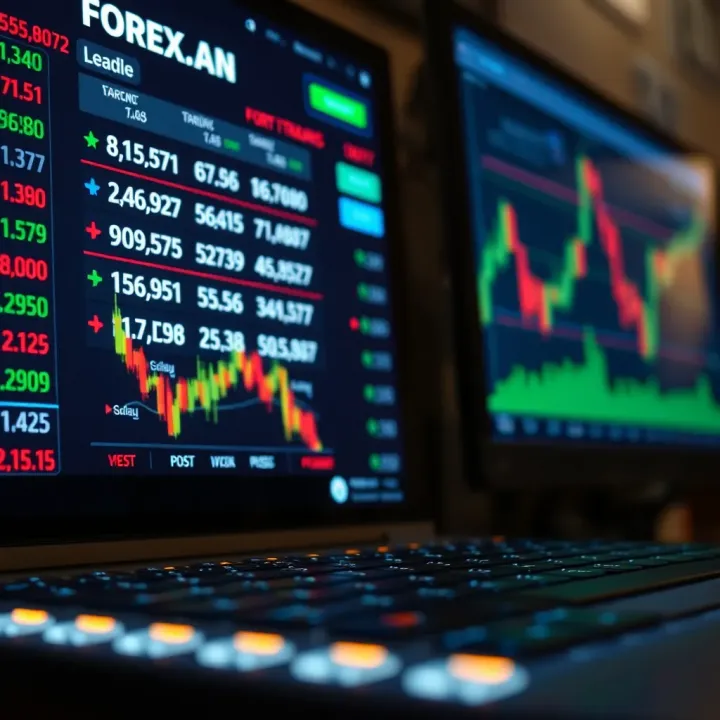 Forex Trading Interface with Currency Rates and Trends Illustration of a digital forex trading platform showing currency exchange rates and graphs