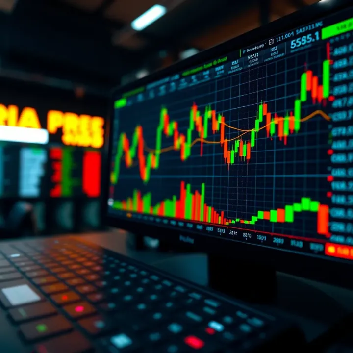 Digital Trading Platform Interface with Market Indicators Illustration of digital trading platform interface with charts and market indicators