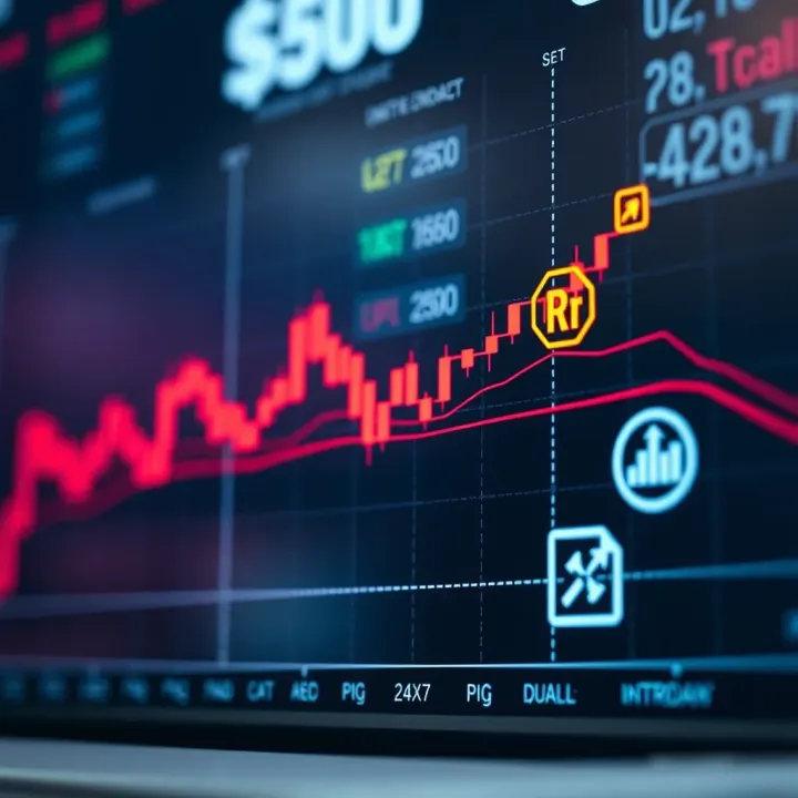 Chart displaying upward trend and risk management icons illustrating forex trading strategy for small capital